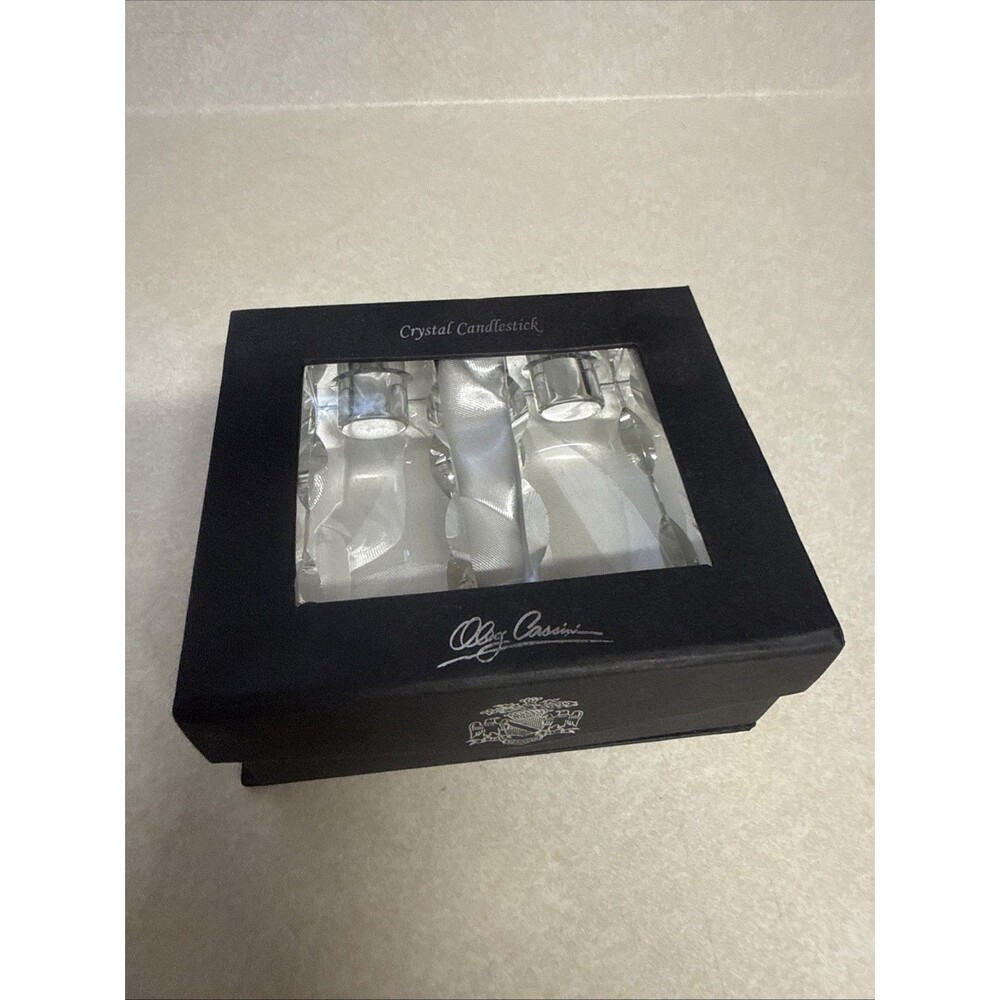 Oleg Cassini Crystal Candlestick Holders 2 4” Stands 117441 Premiere